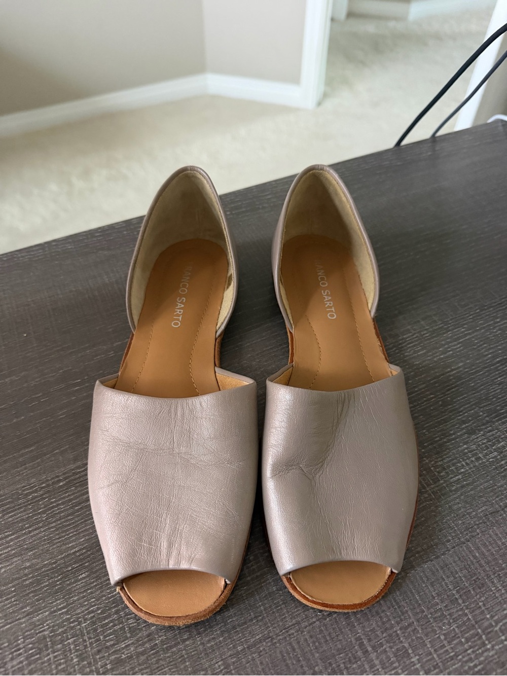 Franco Sarto Taupe Leather Peep Toe D'Orsay Flats 8M